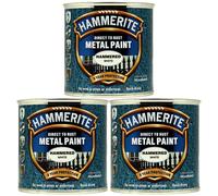 3X Hammerite Hammered White Direct to Rust Metal Paint 250ml