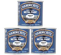 3X Hammerite Smooth White Direct to Rust Metal Paint 250ml
