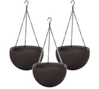 3x Hanging Round Planter Bowl Flower Pot 35cm Keter Brown
