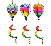 3X Hot Air Balloon Wind Spinner Rainbow Garden Pinwheels Swirl Wind Spinner Windmill Striped Rainbow Windsock Rotating Sequins Twister Hanging Yard Decoration