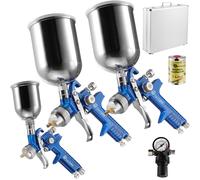3x HVLP Air Spray Gun Set 0.8 + 1.3 + 1.7 mm Gravity Feed Silicon Remover Nozzle