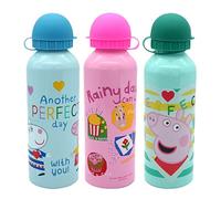 3x Kids Aluminium Water Bottles, 500ml Peppa-Pig Drinking BPA Free Lightweight KBT Disney Bottles, Childrens Bottles with Leak-Proof Lid, Reusable for Kids Travelling, Hiking, School | 21cm