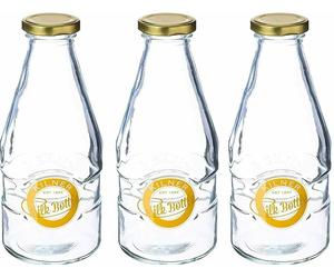 3x Kilner Twist Top Clear Glass Milk Juice Drink Storage Bottle - 1 Pint / 568ml