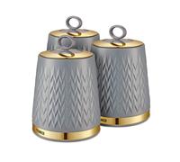 3x Kitchen Canisters - Tower T826091GRY Empire Tea/Coffee/Sugar in Grey & Brass