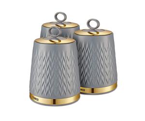 3x Kitchen Canisters - Tower T826091GRY Empire Tea/Coffee/Sugar in Grey & Brass