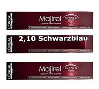 3x L 'Oreal MAJIREL 2.10 Black Blue/Cream Colour 50 ml