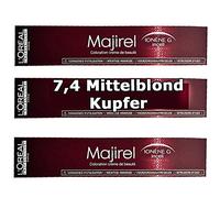 3x L 'Oreal MAJIREL 7.4 Medium Blonde Copper Hair Colour Cream - 50ml