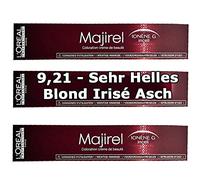 3x L 'Oreal MAJIREL 9,21 Very Light Iridescent Ash Blonde Hair Dye - Cream 50 ml