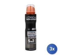 3x L’Oréal Paris Men Expert Carbon Protect Deodorant Spray 150ml