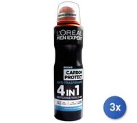 3x L’Oréal Paris Men Expert Carbon Protect Deodorant Spray 150ml