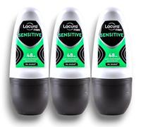 3x Lācurā Men - Aldi | Sensitive Anti-Perspirant Roll on Deodorant | 48hr Protection | 0% Alcohol | 50mL Each