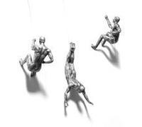 3x Large Antique Silver Climbing Men With Nail-Caps Abseiling Trio Wall Hanging Ornaments Figures Set of 3 Climbing Men Figurines Abseiling Ornament Sculpture Art Resin and Metal Bungee Jumping Man