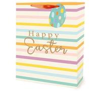3x Large Easter Eggs & Stripes Luxury Present Gift Bags Easter Gift Bag with Tag (Stripes)