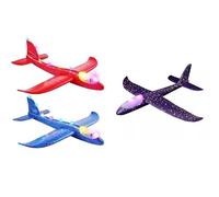 3X Large Foam Glider Planes - 48cm Hand-Throw Airplane Toys with LED Lights, Easy Stunt Flyers for Kids Outdoor Play