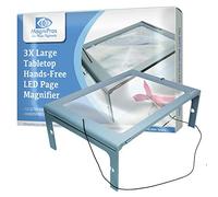 3X Large Full Page Magnifier with 12 LED Lights[Provide Evenly Lit Viewing Area], Foldable Flip-Out Legs, Dual Power Supply Modes- Ideal for Hands Free Reading, Low Vision, Seniors with Aging Eyes