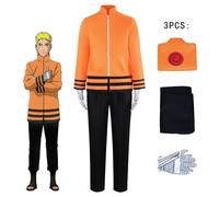 (3X-Large) Uzumaki Naruto Seventh Hokage Cosplay Costume - Orange Ninja Outfit with Headband for Halloween & Conventions
