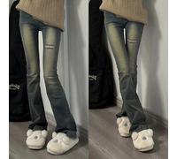 (3X-Large) Women's High-Waist Retro Blue Ripped Slim Fit Flared Jeans - 2023 Spring Trend