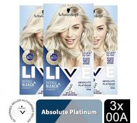 3x LIVE Absolute Platinum Blonde Permanent Hair Dye, Intense Lightener 00A