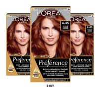 3x L'Oreal Paris Preference Permanent Hair Dye 6.45 Intense Copper Auburn Colour