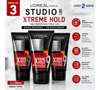 3x Loreal Studio Xtreme Hold Indestructible Hair Gel Elastic Resistance 150ml