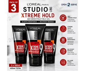 3x Loreal Studio Xtreme Hold Indestructible Hair Gel Elastic Resistance 150ml