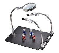 3X Magnifying Glass with 4 Magnetic PCB Pillars for Soldering Third Hands And, Soldering Aid with Robust Metal Base and 2 Adjustable Helping Hands for Repairing Electronic, Jewelry, Welding