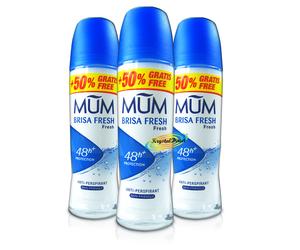 3x Mum Roll On Brisa Fresh 48H Anti Perspirant Deodorant 75ml Alcohol Free