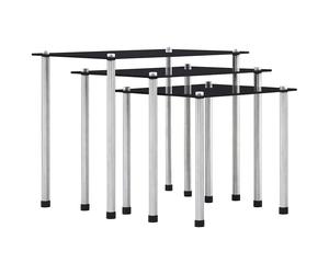 3x Nesting Tables Tempered Glass Stackable End Table Black/Transparent vidaXL