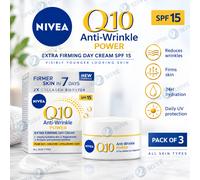 3x NIVEA Q10 Anti-Wrinkle Power Extra Firming Day Cream SPF15 Creatine - 50ml