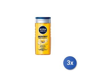 3X Nivea Shower Men 250 ML. Boost 24H Fresh Effect