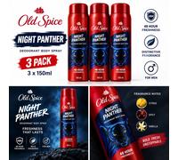 3x Old Spice Night Panther Deodorant Body Spray 150ml Men 48H Freshness