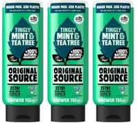 3x Original Source Mint & Tea Tree Shower Gel Body Natural Fragrance - 750ml