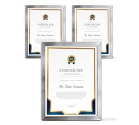 3x Pack A4 PICTURE PHOTO FRAMES STYRENE FRONT CERTIFICATE FRAME 21 X 29.7CM WALL MOUNTABLE OR TABLETOP PHOTOS DISPLAY HOME OFFICE DÉCOR DOCUMENT FRAME (Silver)