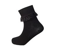 3X Pairs Kids Girls Cotton Frilly Lace Top Fancy Party Ankle Socks in Red Purple Black Grey (Navy, 7-10 Years)