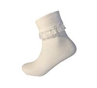 3X Pairs Kids Girls Cotton Frilly Lace Top Fancy Party Ankle Socks in Red Purple Black Grey (White, 7-10 Years)