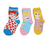 3x Pairs Kids Socks (UK 6-8.5/EU 23-26), Disney Princess Girls Socks - Soft Stretchy Casual Wear Slippers Socks, Cute Summer Accessories for Toddlers Aged 1-4 Years