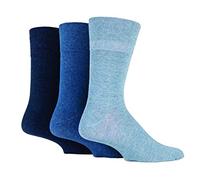 3x Pairs Mens Gentle Grip Diabetic Socks with HoneyComb Top and Hand Linked Toe Seams/UK 6-11 Eur 39-45 (Assorted Blues)