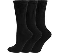 3x Pairs of Ladies Bamboo Diabetic EXTRA WIDE Non Binding Socks with"Hand Linked Toes" / UK 4-8 Eur 37-42 (Black)