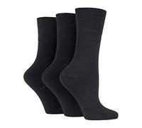 3x Pairs of Ladies Womens Gentle Grip Diabetic Socks Honey Comb Top/UK 4-8 Eur 37-42 (Black)