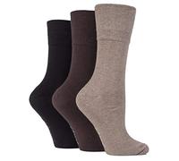 3x Pairs of Ladies Womens Gentle Grip Diabetic Socks Honey Comb Top/UK 4-8 Eur 37-42 (Dark Browns)