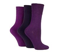3x Pairs of Ladies Womens Gentle Grip Diabetic Socks Honey Comb Top/UK 4-8 Eur 37-42 (Deep Purples)
