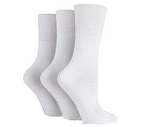 3x Pairs of Ladies Womens Gentle Grip Diabetic Socks Honey Comb Top/UK 4-8 Eur 37-42 (White)