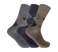 3x Pairs of Mens Lambswool Blend Non Elastic Argyle Design Socks/UK 6-11 | Thermoregulating Fibre | Sensitive Foot Hosiery | Reduced Pressure Cuff | Natural Insulation | Multi Pair Value Set