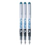 3X Peacock Green/Turquoise V Pen Fountain Pen Disposable Medium Line Liquid Ink (Pack of 3)