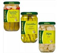 3x Pickles mix Garlic pickle, Guindillas CHILLI Peppers, Banderillas Spicy Pickle