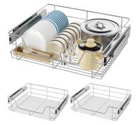 3x Pull Out Telescopic Kitchen Drawer,50cm Wide Cabinet Slide Out Wire Storage Drawers,26kg load capacity,for Kitchen, Pantry, Bathroom Cabinets, Base Larder