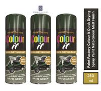 3x Quick Drying All Purpose Spray Paint Matt Finish Interior Exterior Nato Green
