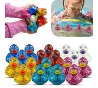 3x Random Color Floating Plastic Duckies | 6cm Glitter Small Duckies Bathtub Toys | Birthday Party Baby Shower Supplies, Hoppy Easter Decor Duckies Toy for Kids 1+ Years