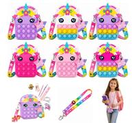 3x Random Unicorn Fidget Bags with Pop-It Surface, Silicone Popper Handbags with Lanyards, Sensory Toy Storage Pouches for Coins, Stationery & Keys- 12cm