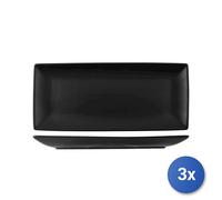 3X Rectangular Plates In Porcelain, 28X17 Cm, Black H&H